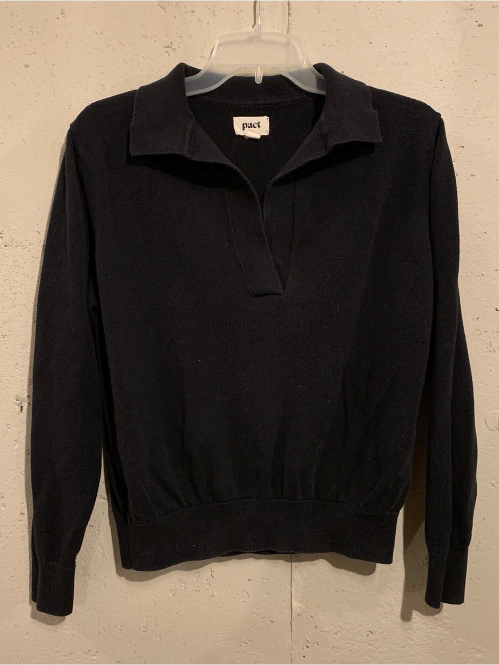 100% Organic Cotton Pact Pullover Sweater Long Sleeve V Neck Black Size Small
